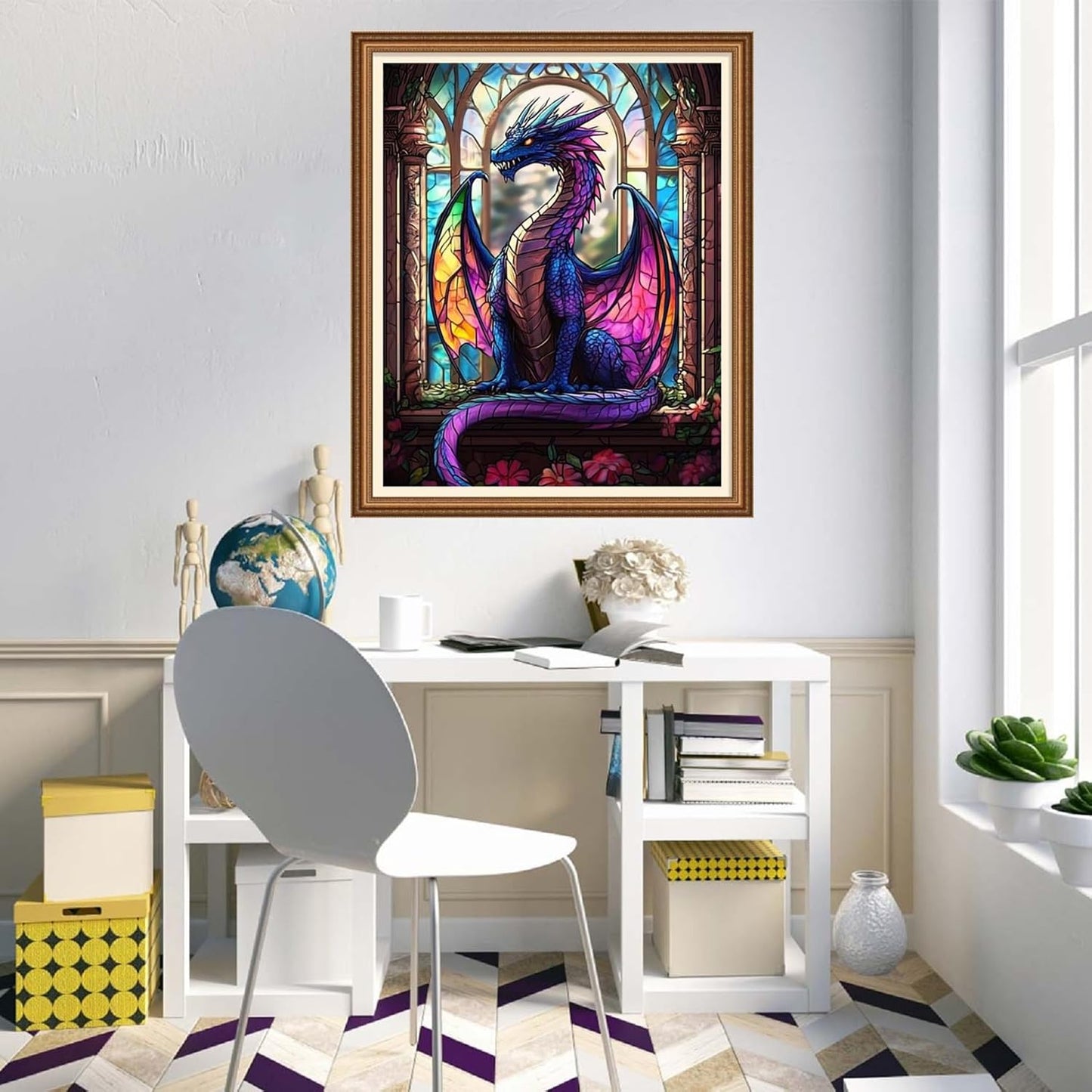 Disnesart Cross Stitch Stamped Full Embroidery Kits DIY 11CT Cotton Thread Printed DIY Needlepoint Kits Craft Needlework Set Cross-Stitch Stamped Sets- Colorful Dragon 16x20 inch