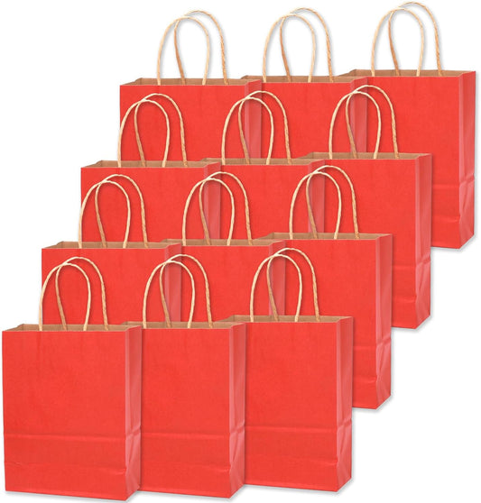 qiqee 32-Packs Red Paper Gift Bags with Handles Bulk 7.6"x4.75"x10.5" Medium Size Gift Bags Multiple Uses