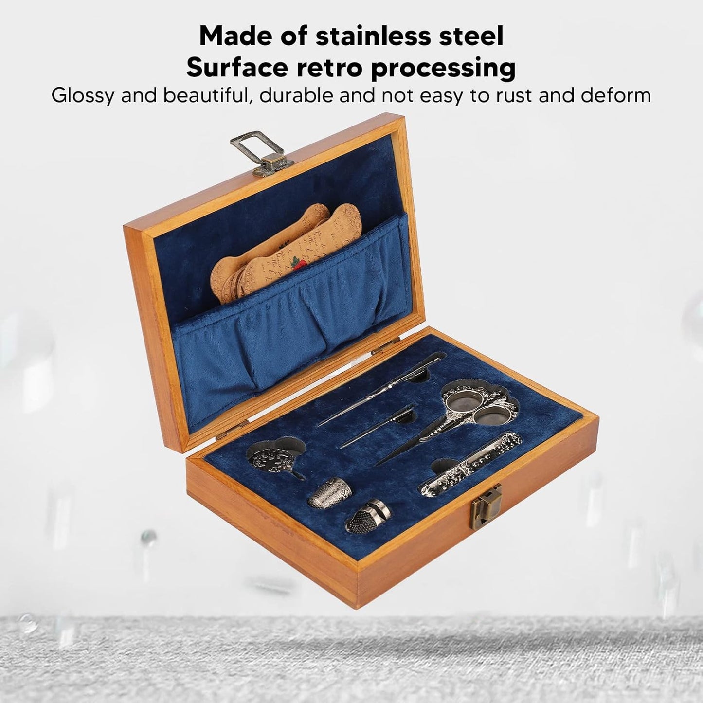 Vintage Embroidery Scissors Set, Comfortable Handle, Stainless Steel, Antique Design, Complete Sewing Kit for Embroidery, Needlework, with Thimble, Threader, and Needle Case