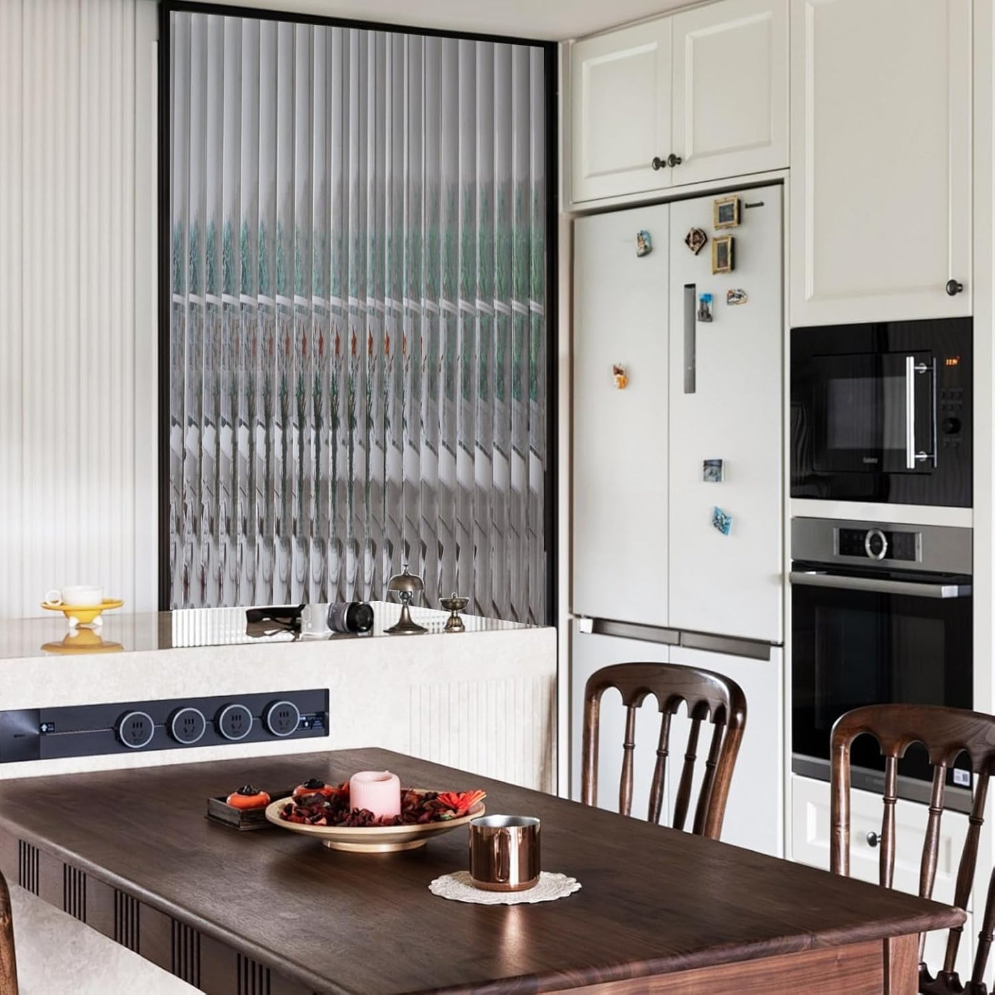 Window Privacy Film, Frosted Reeded Glass Cling, 3D Decorative Coverings with UV Blocking, Adhesive Stickers for Bathroom Doors Cabinet