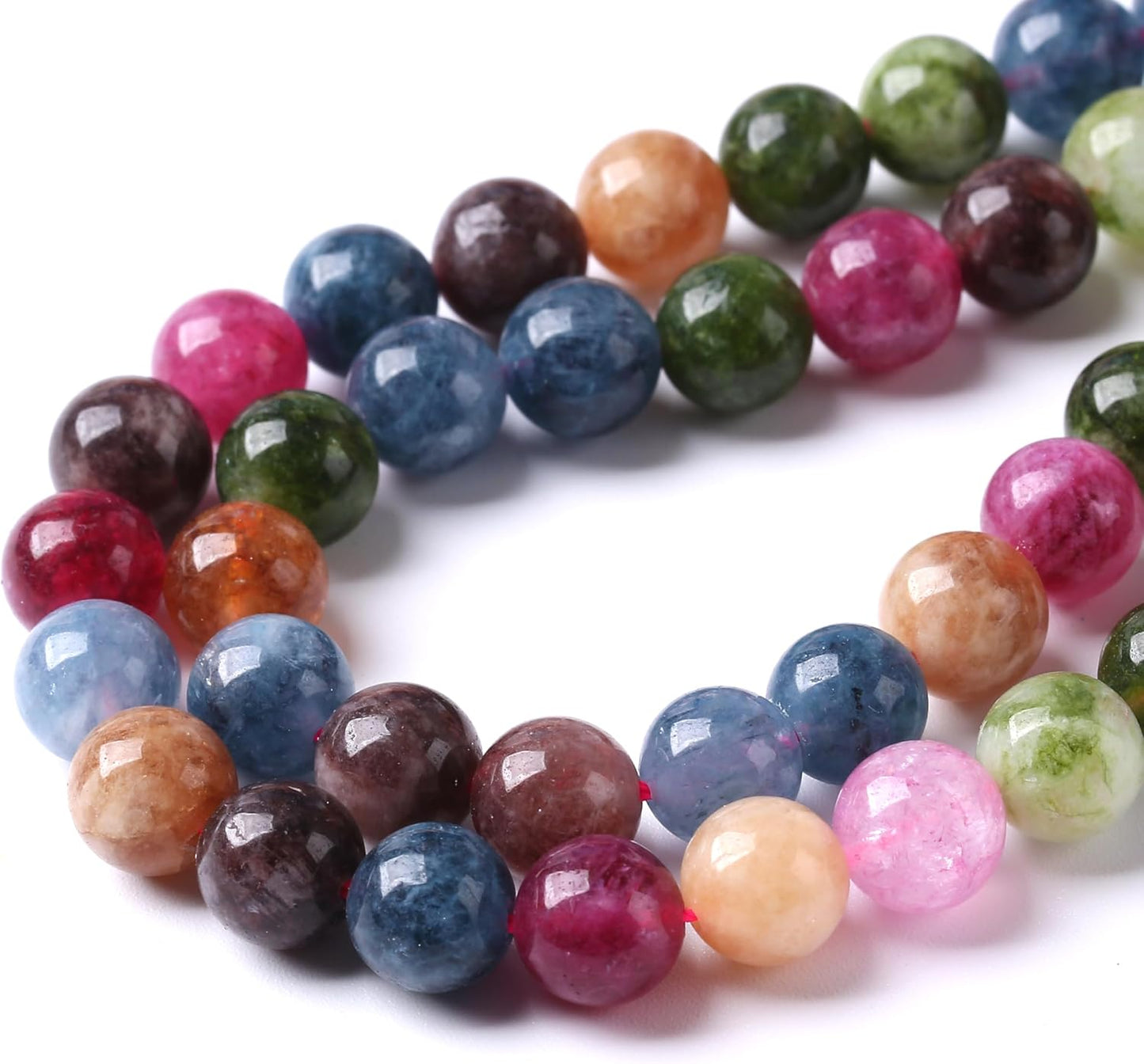 60pcs 6mm Natural Colorful Tourmaline Jade Stone Beads Round Loose Crystal Healing Energy Beads for Jewelry Making DIY Bracelet Necklace Earrings 15" (6mm, Colorful Tourmaline)