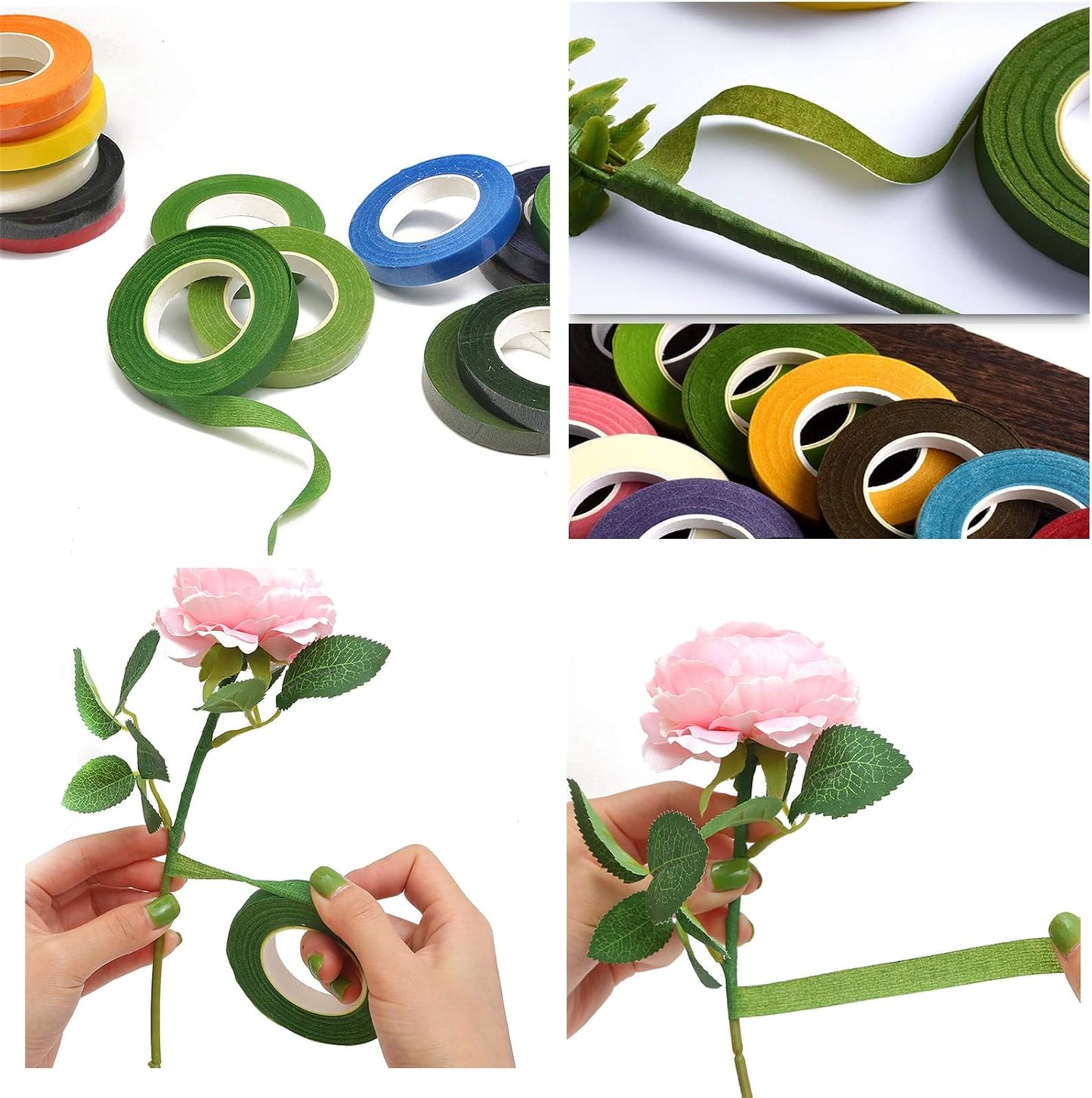 4 Rolls 1/2 Inch Floral Tapes Florist Wraps for Bouquet Stem and Flowers Making Craft Projects (30 Yards, Dark Green)
