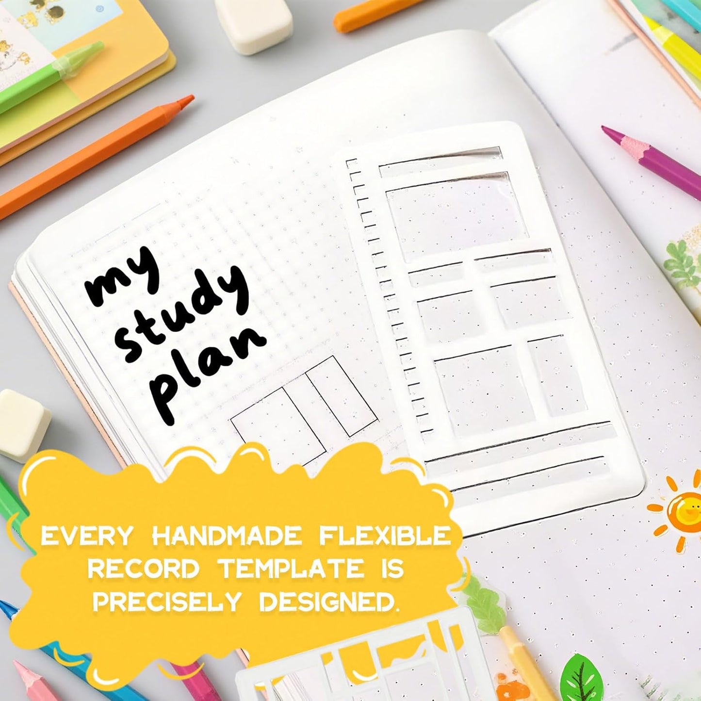 Handmade Flexible Record Template, Reusable Planner Stencils for Journaling, Calendar, Checklists, Scrapbooking & DIY Craft Supplies (3 Set)