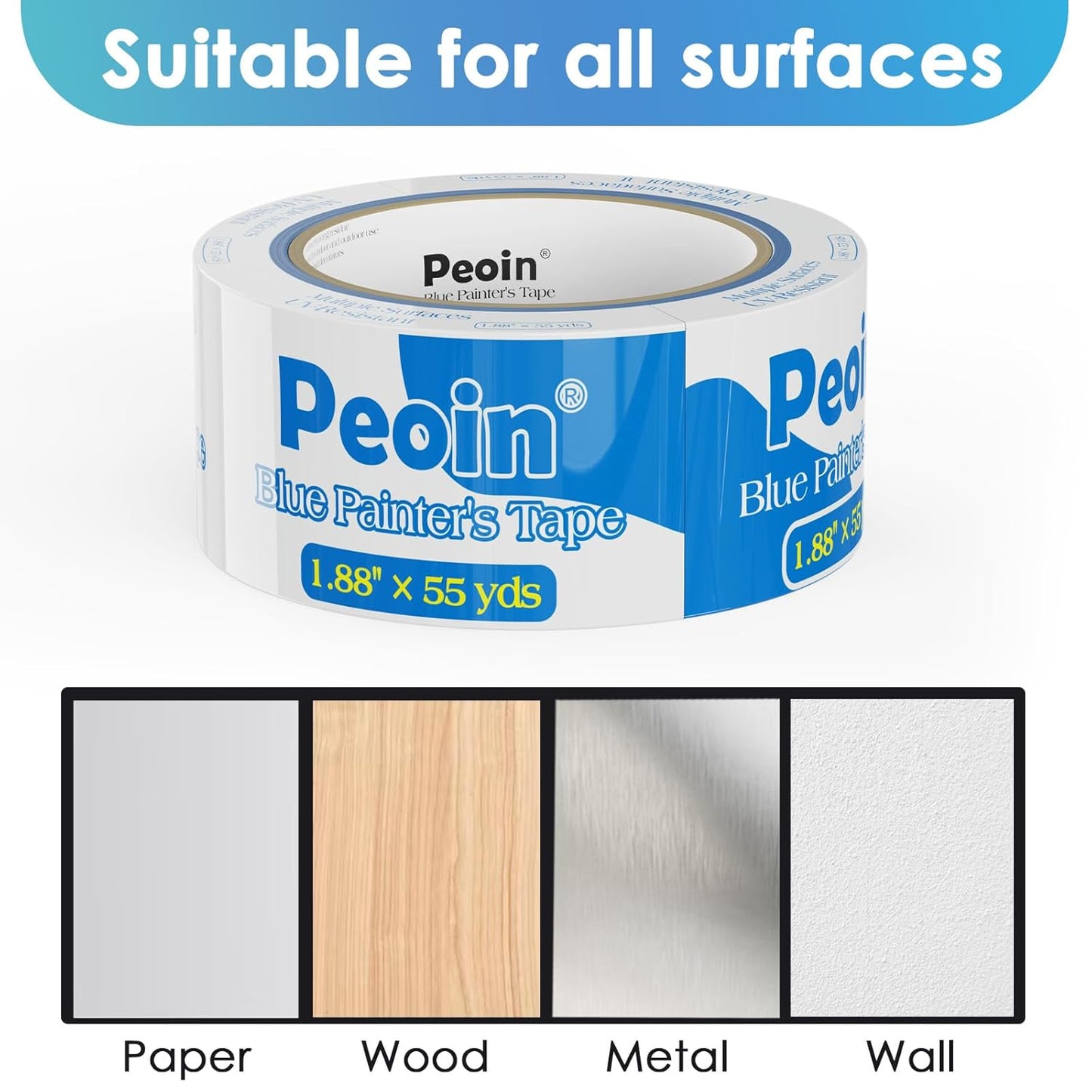 Blue Painters Tape 2 Inch Wide Bulk, 24 Roll Painting Tape Blue Masking Tape for Painting Wall DIY Edge, Paint 1.88 Inch 55 Yards X 24 Rolls 1320 Total Yards