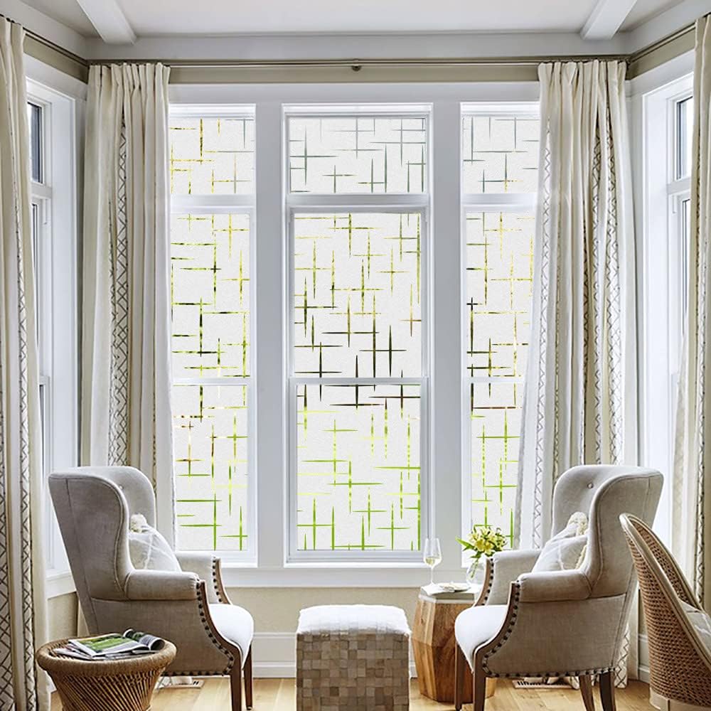 NINETREX Frosted Window Privacy Film,Window Cling Privacy Film, Decorative Glass Static Cling Non-Adhesive Vinyl Removable for Home Office Cross Pattern,23.6 x 118.1Inches