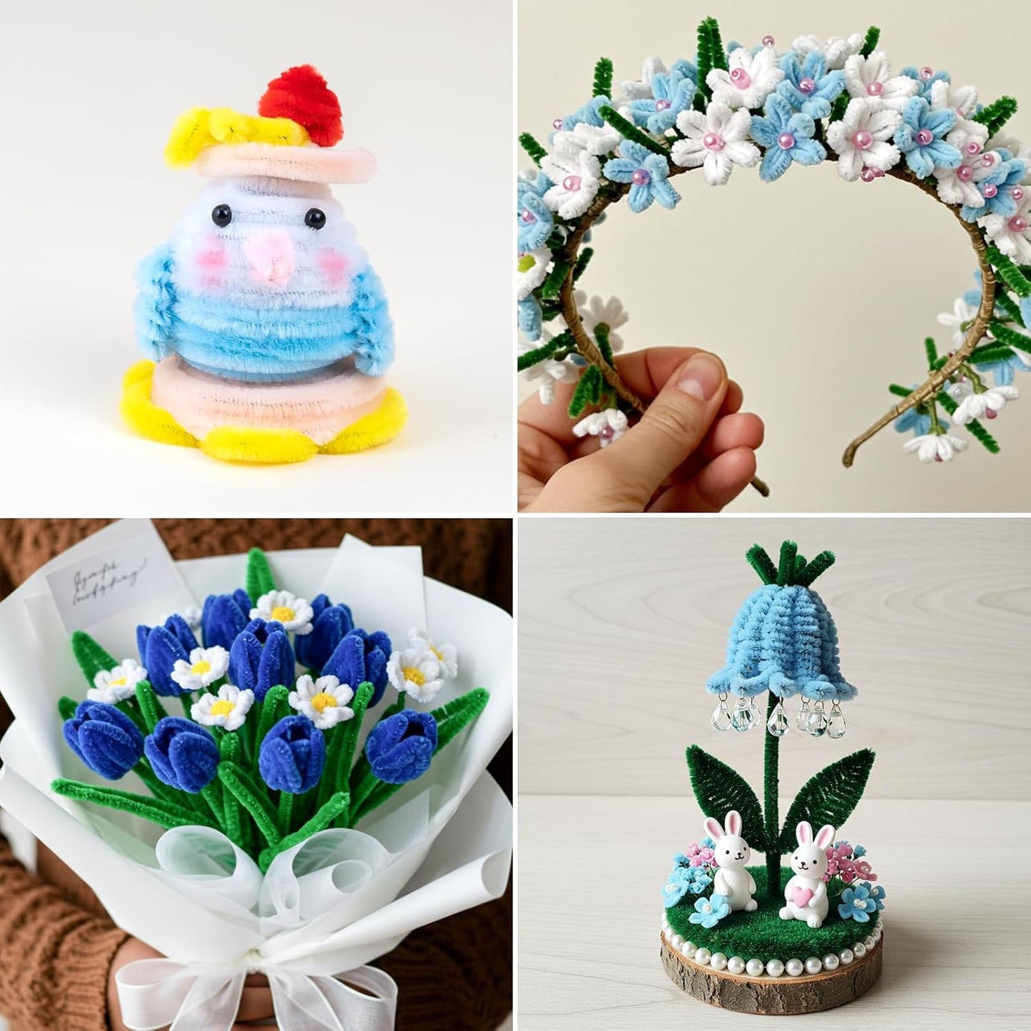 Caydo 300 Pieces Blue Pipe Cleaners, Thick Fluffy Chenille Stems, Pipe Cleaner Crafts for Arts & Crafts, Perfect for Making Animals, Flowers, and Festive Decorations