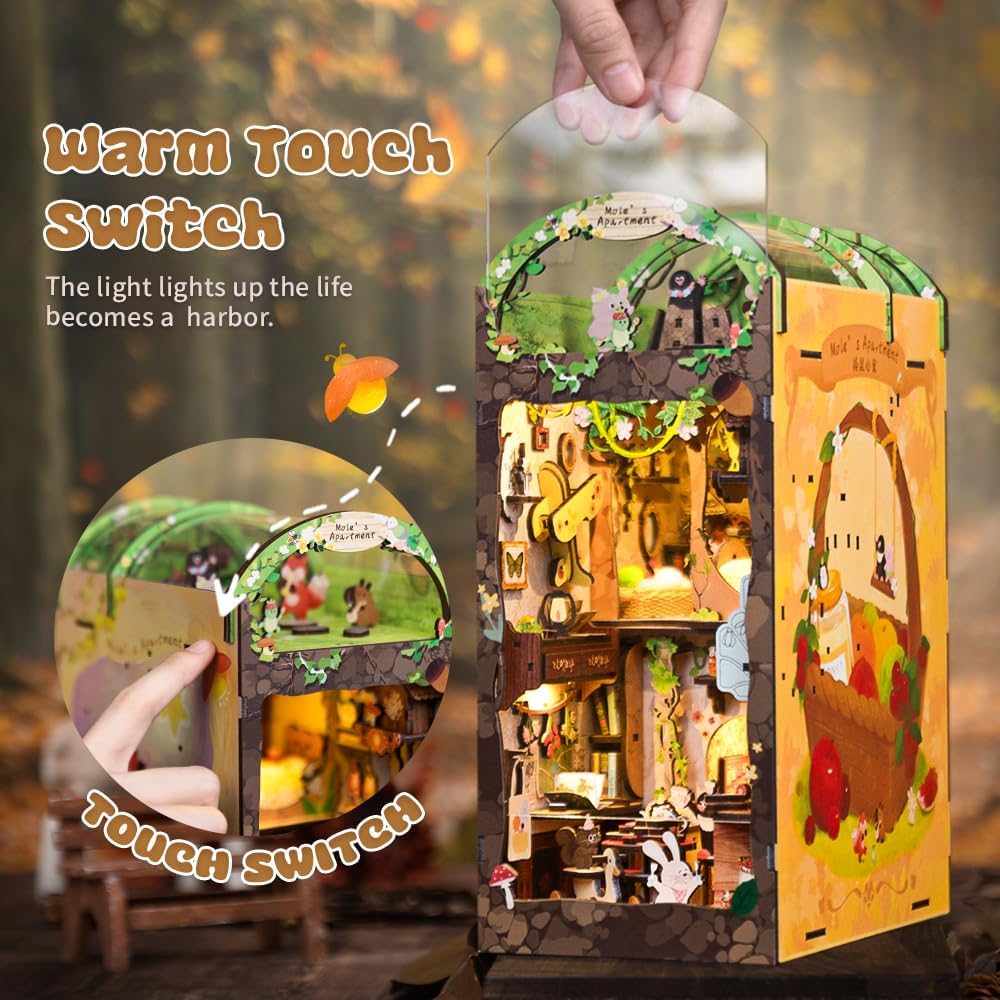 CUTEBEE Book Nook Kit, DIY Booknook Miniature House Tiny House 3D Wooden Puzzle Dollhouse Kit for Adults and Teens, Bookshelf Insert Decor, DIY Craft Gift Model Build