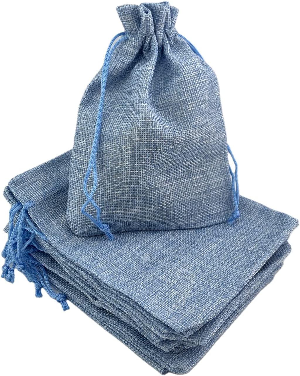 Palmhomee Pack of 25 Burlap Gift Bags with Drawstring Linen Jewelry Pouches Wedding Hessian Jute Bags for Birthday and Treat Pouches Party Wedding Favors Gift (5x7 Inch, Sky Blue)