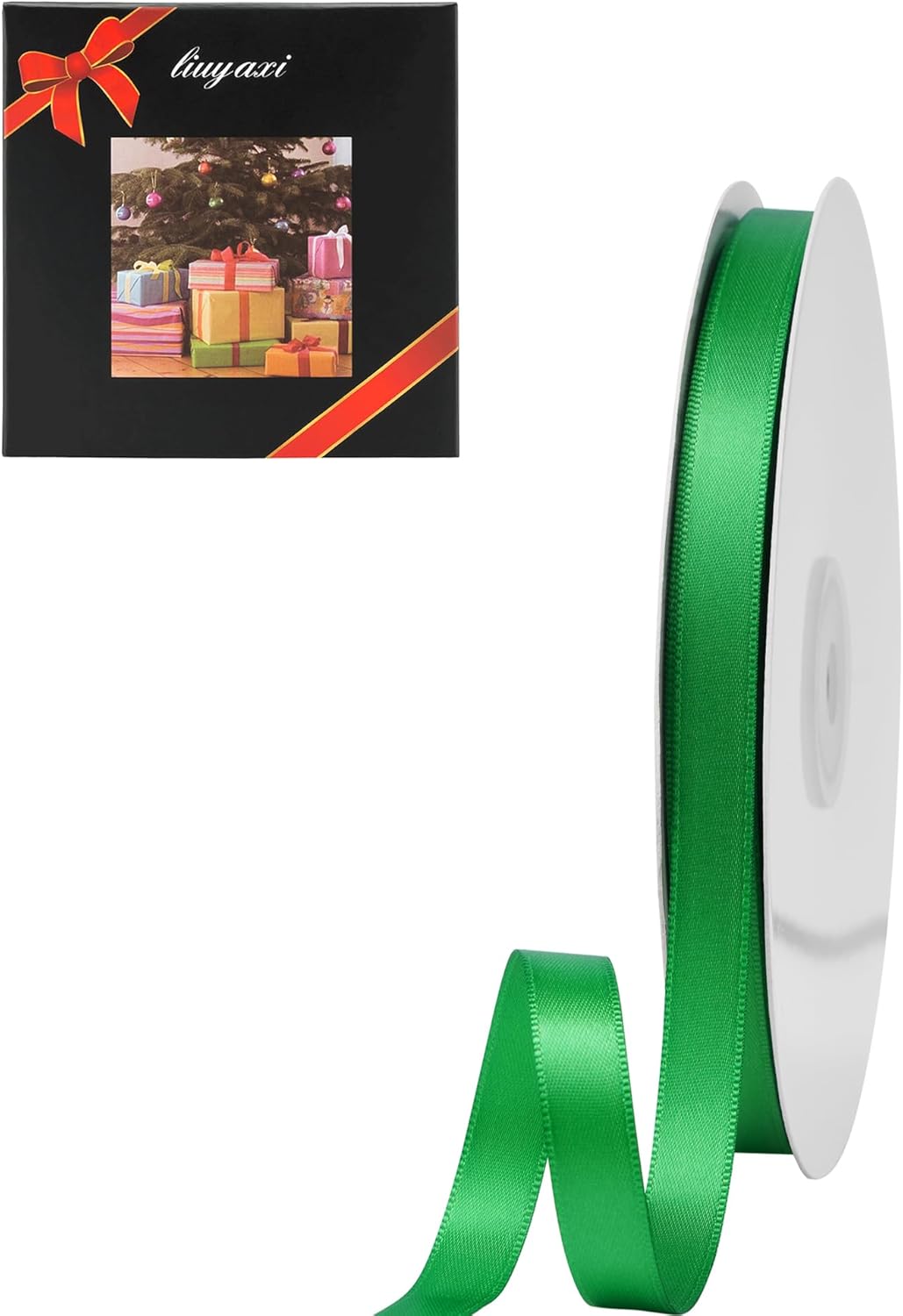 LIUYAXI Green Double Faced Satin Ribbon, 3/8" X Continuous 25 Yards, Ribbons Perfect for Gift Wrapping Bows Bouquet Wedding Decor DIY Craft and More