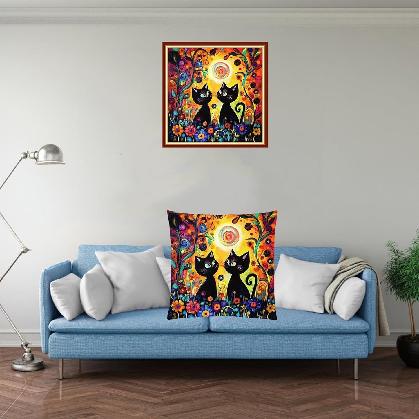 Fanxvivy Stamped Cross Stitch Kits for Adults Beginners Pillow Needlepoint Kit with Embroidery Pattern Needlework Kit Prestamped Stitches Kit 11CT Cross Stitching-Cats in The Garden 18x18 inch