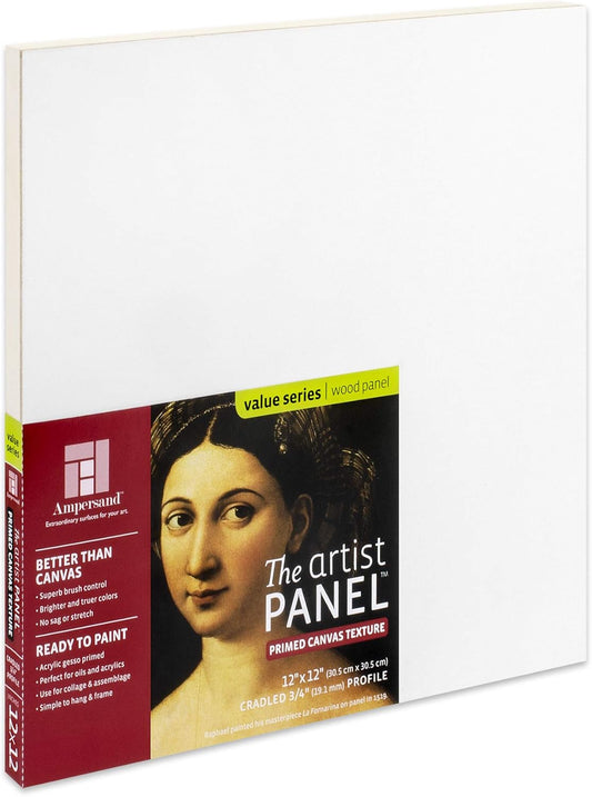 Ampersand Art Supply Wood Gesso Art Painting Panel: Canvas Texture, 3/4 Inch Cradle, 12" x 12"