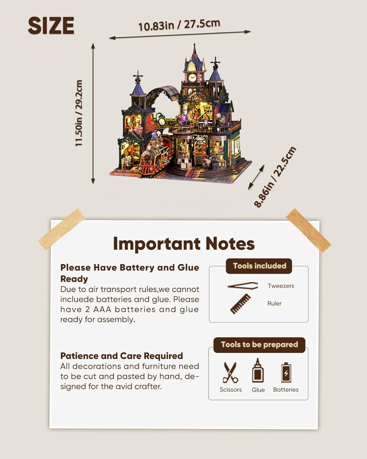 DIY Miniature House Kit, DIY Dollhouse Kit for Adults to Build, Mini House Kit with LED, Mayberry Street Miniatures, Ideal Gifts for Birthday, Halloween Christmas(Rail-Track Secluded City)