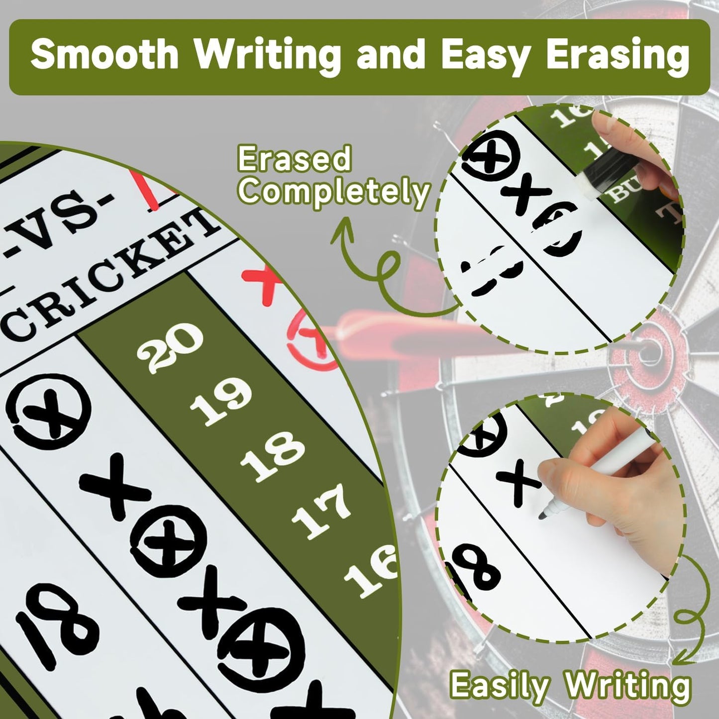 Darts Scoreboard - Dry Erase Dart Scoreboard for 301, 501 and Cricket Games - Come with Darts Scorebook & 2 Pens