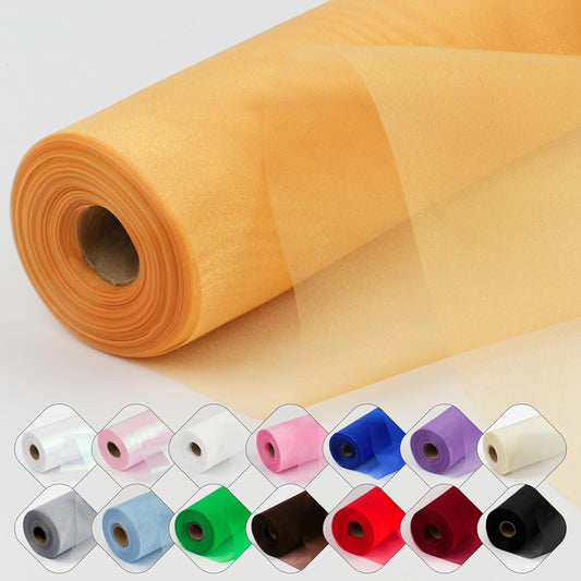 Crystal Organza Fabric Tulle 11 Inch by 50 Yards Sheer Tulle Rolls for DIY Craft Wedding Party Baby Shower Decor Gift Wrapping Party Supplies (Gold)