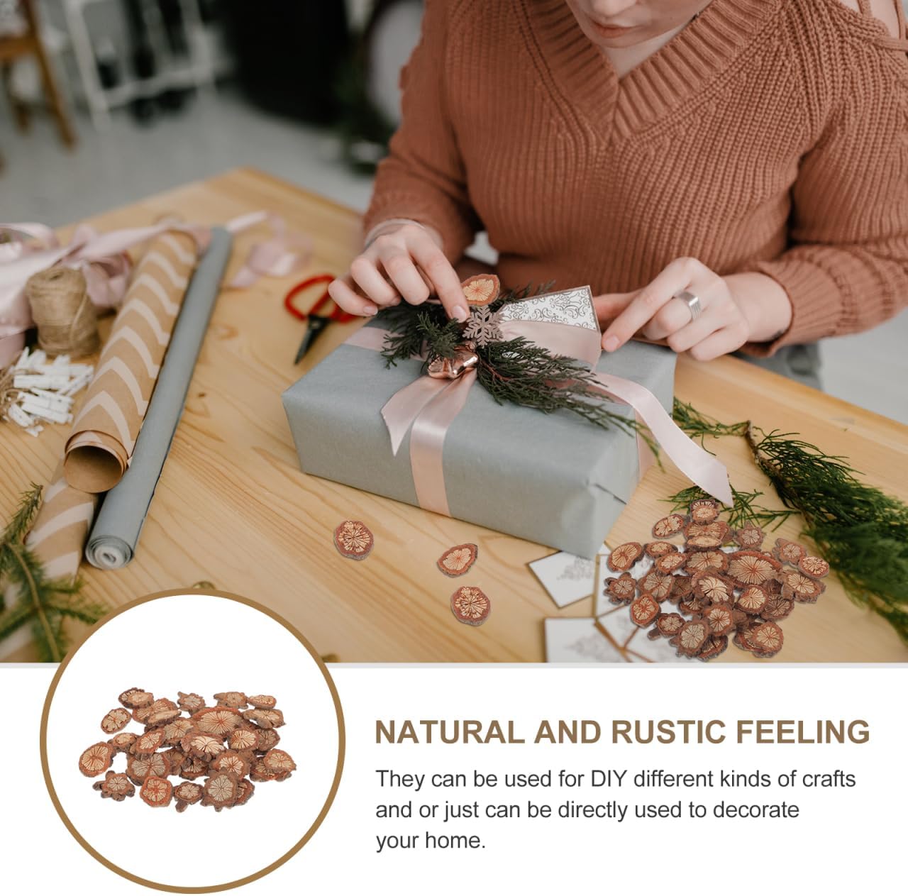 GALPADA Christmas Tree Bark Wood Slices Xmas Ornaments Mini Natural Vintage Round Log Discs for Arts & Crafts Home DIY Table Decoration