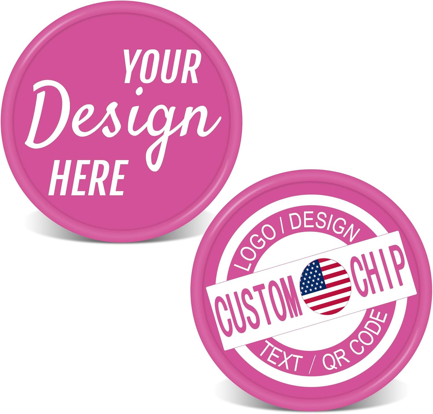500 Personalized Plastic Chips, Custom Poker Chip, Print Your Logo Image or Text, Good for Golf Ball Markers, Challenge Coins, Business Cards, Drink Tokens
