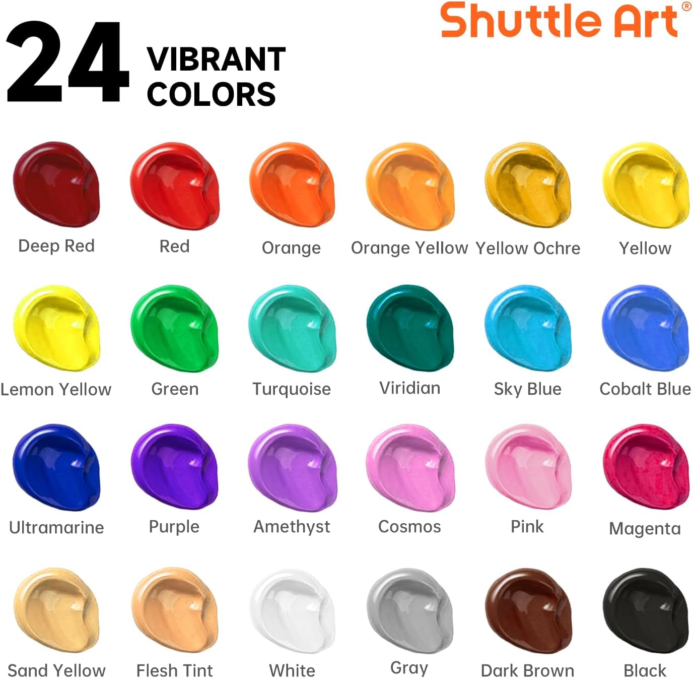 Shuttle Art Acrylic Paint, 24 Colors Acrylic Paint Bottle Set, 250ml/8.45oz Each, Rich Pigments, High Viscosity, Bulk for Artists, Beginners and Kids Painting on Rocks Crafts Canvas Wood