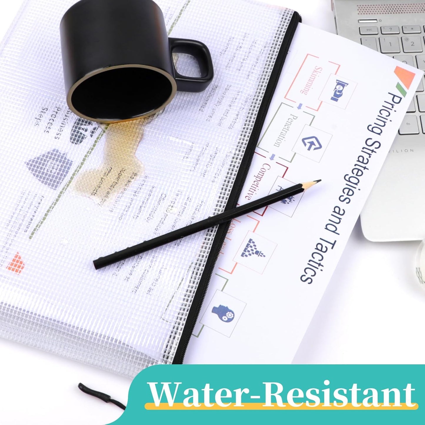 A5 Mesh Zipper Pouch, 24 Pack 9.4" x 6.9" Plastic Zipper Pouches for Organizing, Multipurpose Waterproof Zipper Bags for Travel Office Home Storage, Black