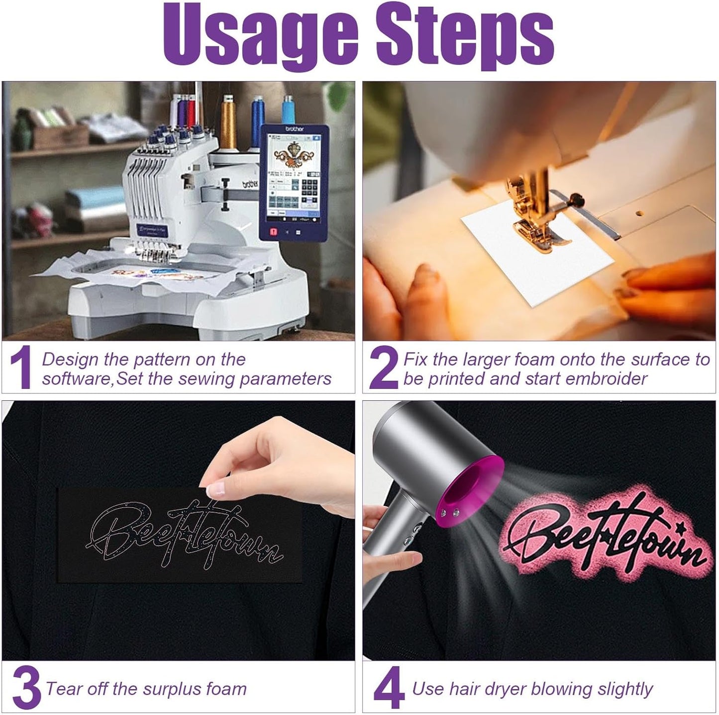 Akamino 40 Pcs 3mm Embroidery Puffy Foam, 6 x 9 Inch EVA Foam Sheets for 3D Embroidery Arts and Crafts, Craft Foam for Cosplay Costume, Hand Sewing, Embroidery Machine, DIY Projects (Black, White)