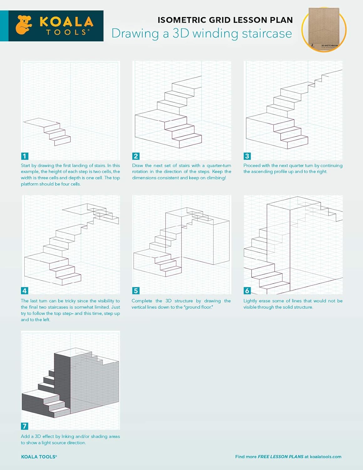KOALA TOOLS | Isometric Graph Paper Notebook (3 pack) | 7.5" x 9.75", 60 pp. - Kraft Cover Isometric Grid Drawing Pads - Suitable for Industrial, Architectural, Interior Design