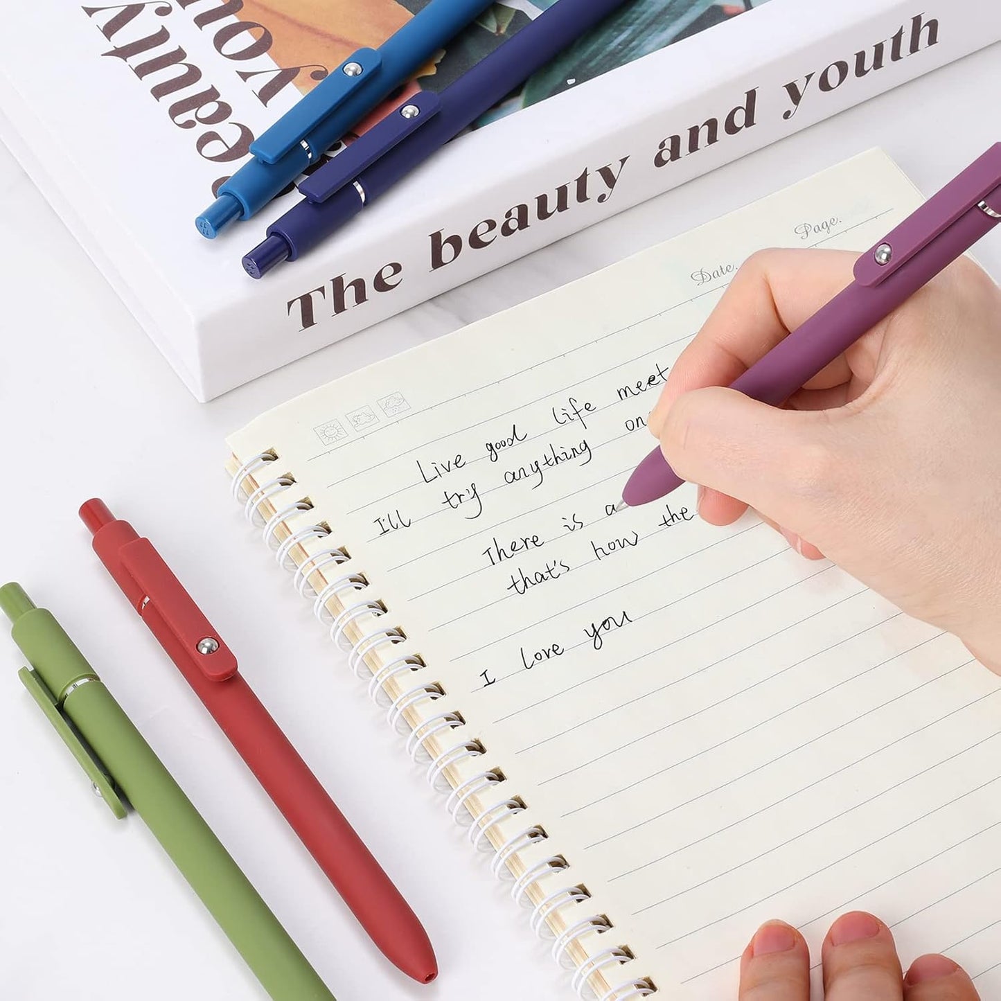 FIOVER Gel Pens, 5pcs 0.5mm Quick Dry Black Ink Fine Point Smooth Writing Pens High-End Series Ballpoint for Office School Supplies(Retro color)