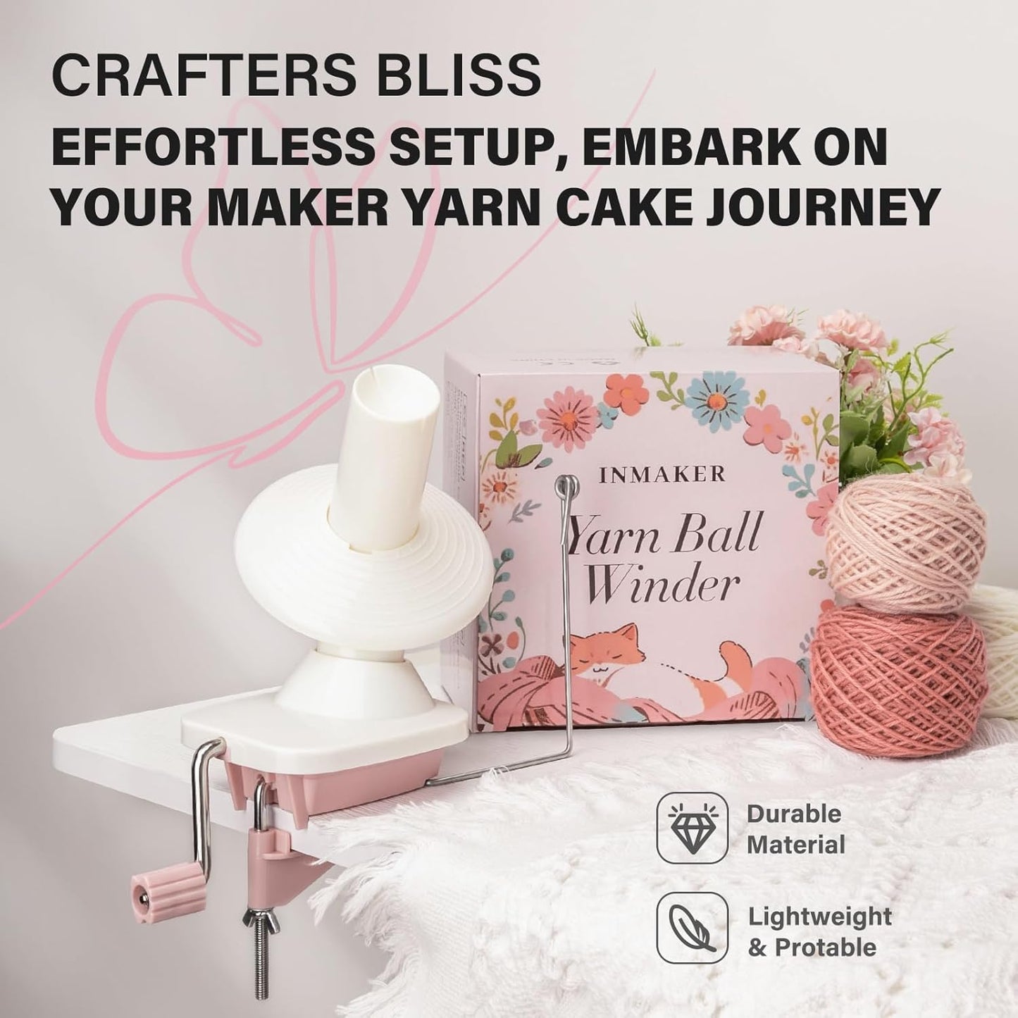 INMAKER Yarn Winder, Ball Winder for Crocheting & Knitting, Quick Install Portable Yarn Spinner, Essential Tool for Crafting Enthusiasts