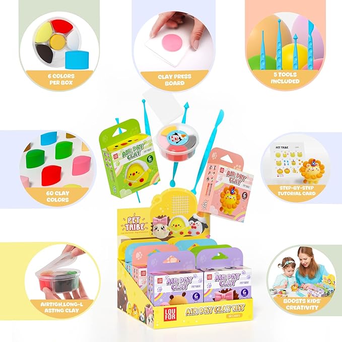 Air Dry Clay for Kids - Modeling Clay Kits, Ultra Light & Soft, Safe & Non-Toxic, 10 Boxes DIY Model Magic Clay 60 Colors with Sculpting Tools und Tutorials, Creative Art Crafts Toys Gifts Boys Girls