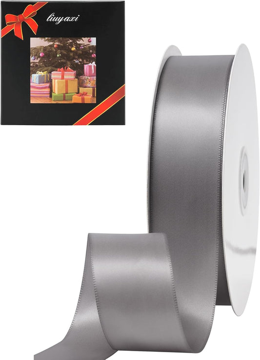 LIUYAXI Silver Double Faced Satin Ribbon, 1" X Continuous 25 Yards, Ribbons Perfect for Gift Wrapping Wedding Bouquet Decor DIY Craft Bow Making & Other Projects