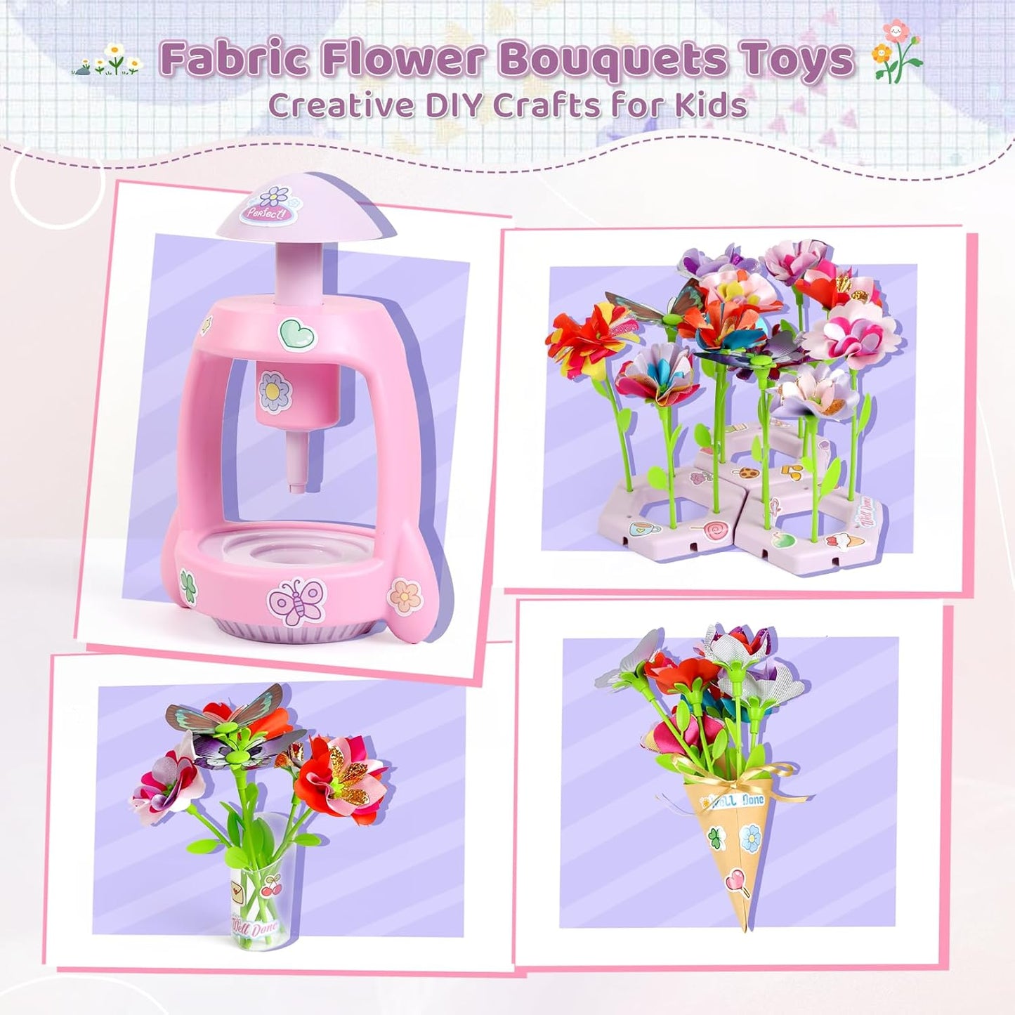 Bsgifts Fabric Flower Making Toys, DIY Flower Press Kits for Kids Ages 3-12, Creative Educational Activity Arts & Crafts Toys, Ideal Holiday Gifts for Preschool Kids, Pink