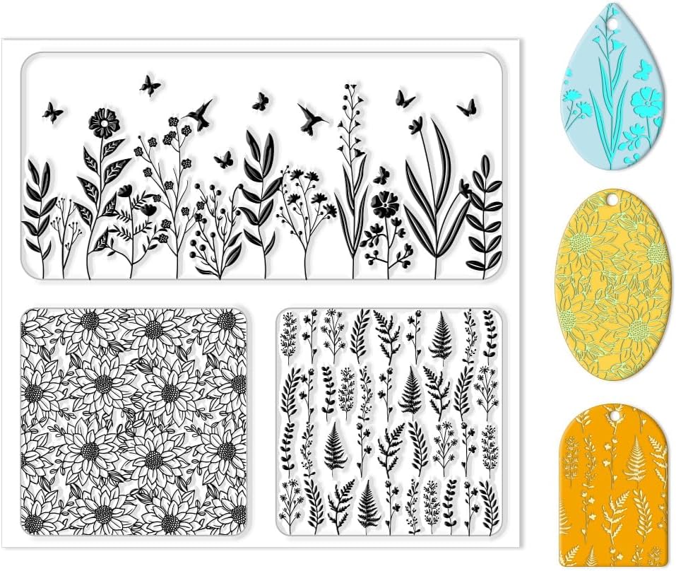 CHGCRAFT Polymer Clay Texture Sheet Leaves and Flowers Clay Texture Mat Floral Polymer Mats Earrings Tools for Jewelry Making DIY Crafts, 5.5x5.5inch