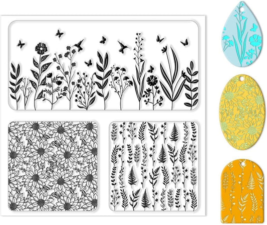 CHGCRAFT Polymer Clay Texture Sheet Leaves and Flowers Clay Texture Mat Floral Polymer Mats Earrings Tools for Jewelry Making DIY Crafts, 5.5x5.5inch