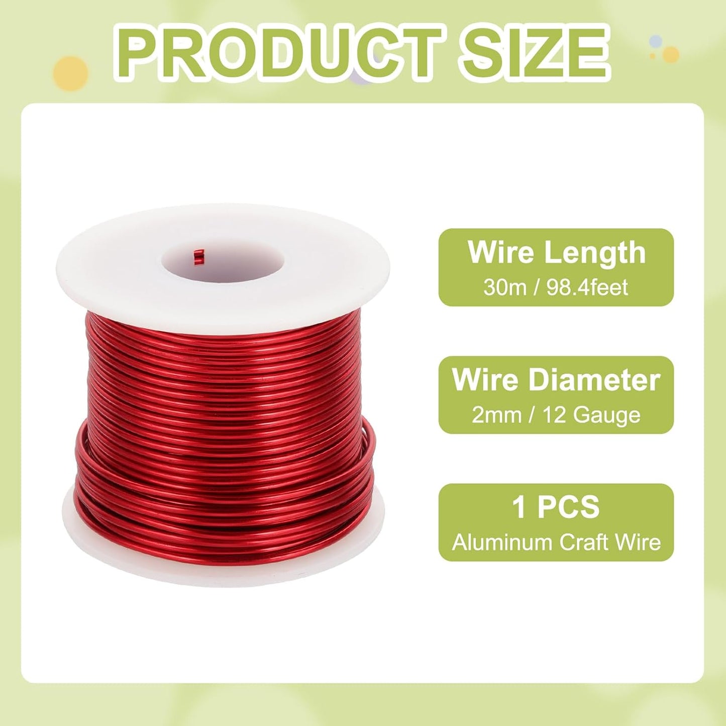 MECCANIXITY 12 Gauge Anodized Aluminum Craft Wire Bendable Bonsai Training Wire 98 Feet 2mm for Sculpting Crafts Wreath Floral Beading Jewelry Making, Red