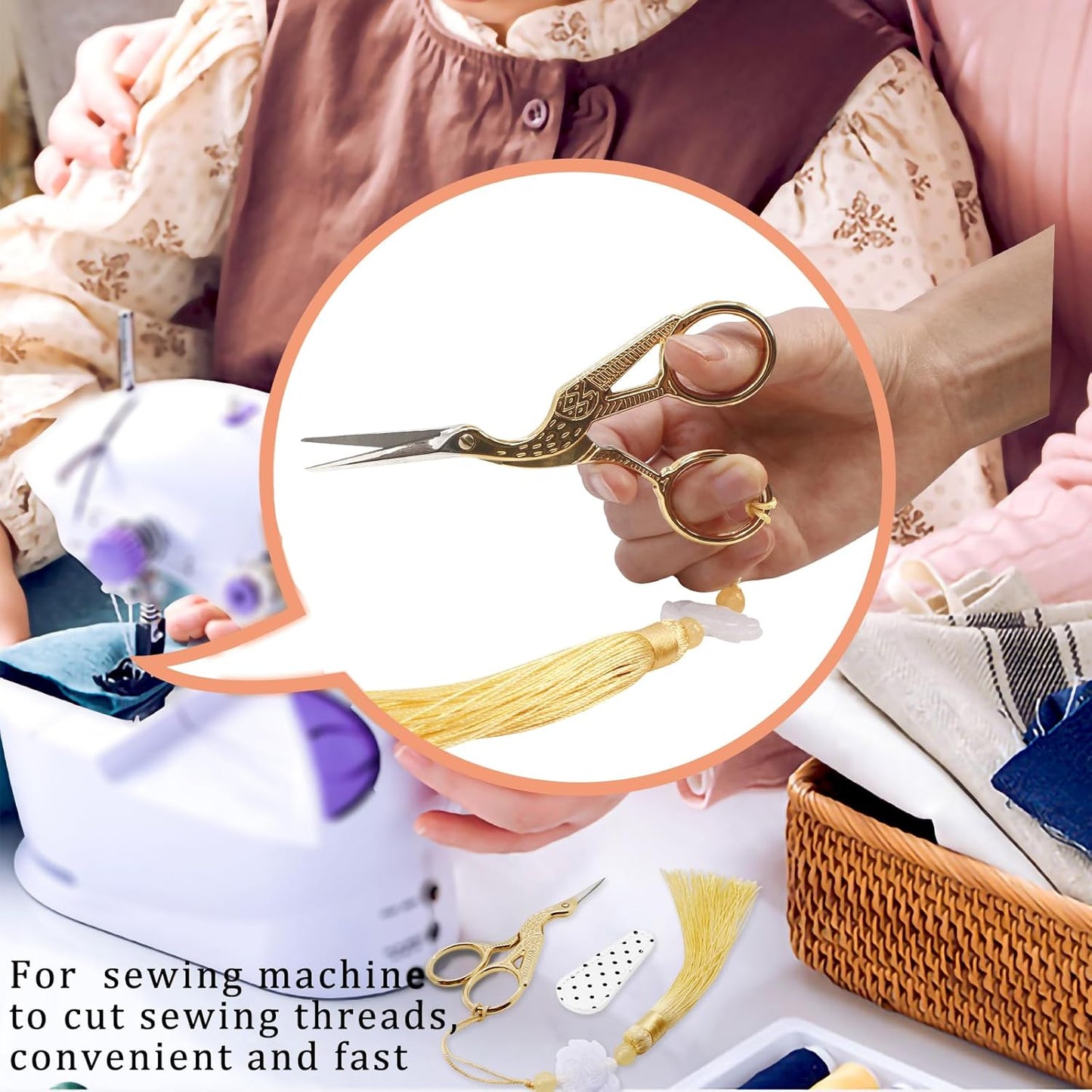 BIHRTC 4.5Inch Bird Sewing Scissors Craft Threading Scissors with Leather Cover Tassel Stainless Steel Scissor for Embroidery Sewing Crafting Needlework DIY Artwork Housework