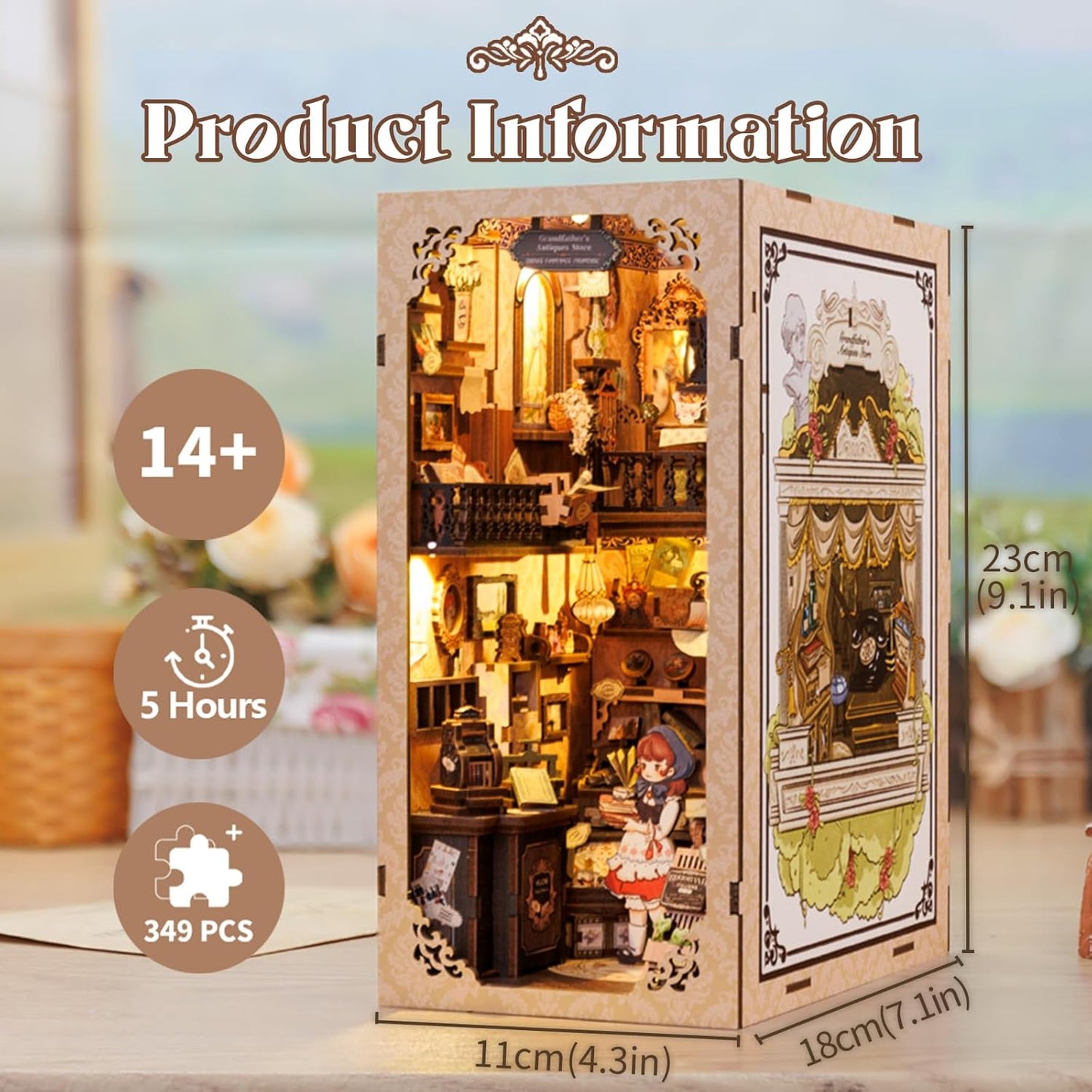 Fsolis Book Nook Kit, DIY Miniature Dollhouse Kit for Adults Bookshelf Decor Birthday for Women Teens Craft Lovers (Grandpa's Antiques Store)