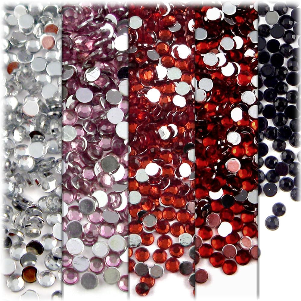 The Crafts Outlet 5-PK Set (7,200-Piece), Round 3mm Rhinestones, Flatback, Red Tones