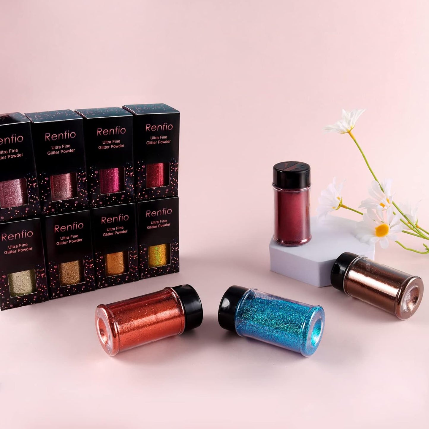 Renfio Ultra Fine Glitter Powder Metallic Resin Glitter 2.11 Oz (60g) PET Flakes Crafts Sequins 1/128" 0.008" 0.2mm Epoxy Chips Flakes for Tumblers Slime Roses Decoration - Carmine