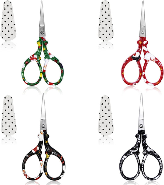 BIHRTC 4Pairs 3.6inch Embroidery Scissors with Leather Cover Stainless Steel Sharp Stork Threading Shears Needlepoint Scissors for Sewing Crafting Art Work Needlework Knitting