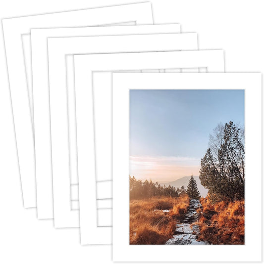MBC Mat Board Center, 5 Pack 11X14 for 9X12 White Picture Mats Frame Mattes, Bevel Cut, Acid Free, 4-Ply Thickness