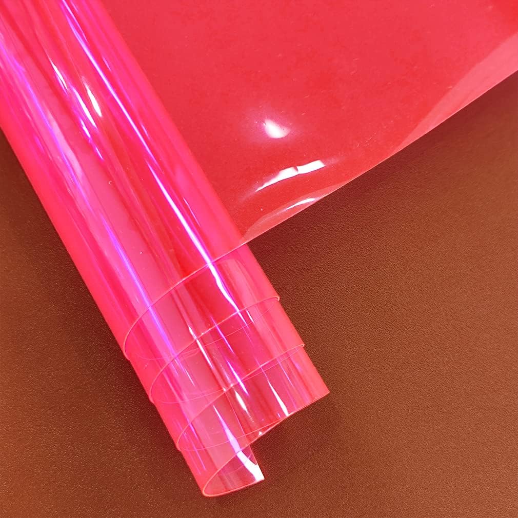 HYANG Pink Transparent PVC Super Clear Holographic Vinyl Faux Leather Sheets 1 Roll 12" x 47" (30cm x 120cm) for DIY Bows Earrings Bags DIY Crafts Making