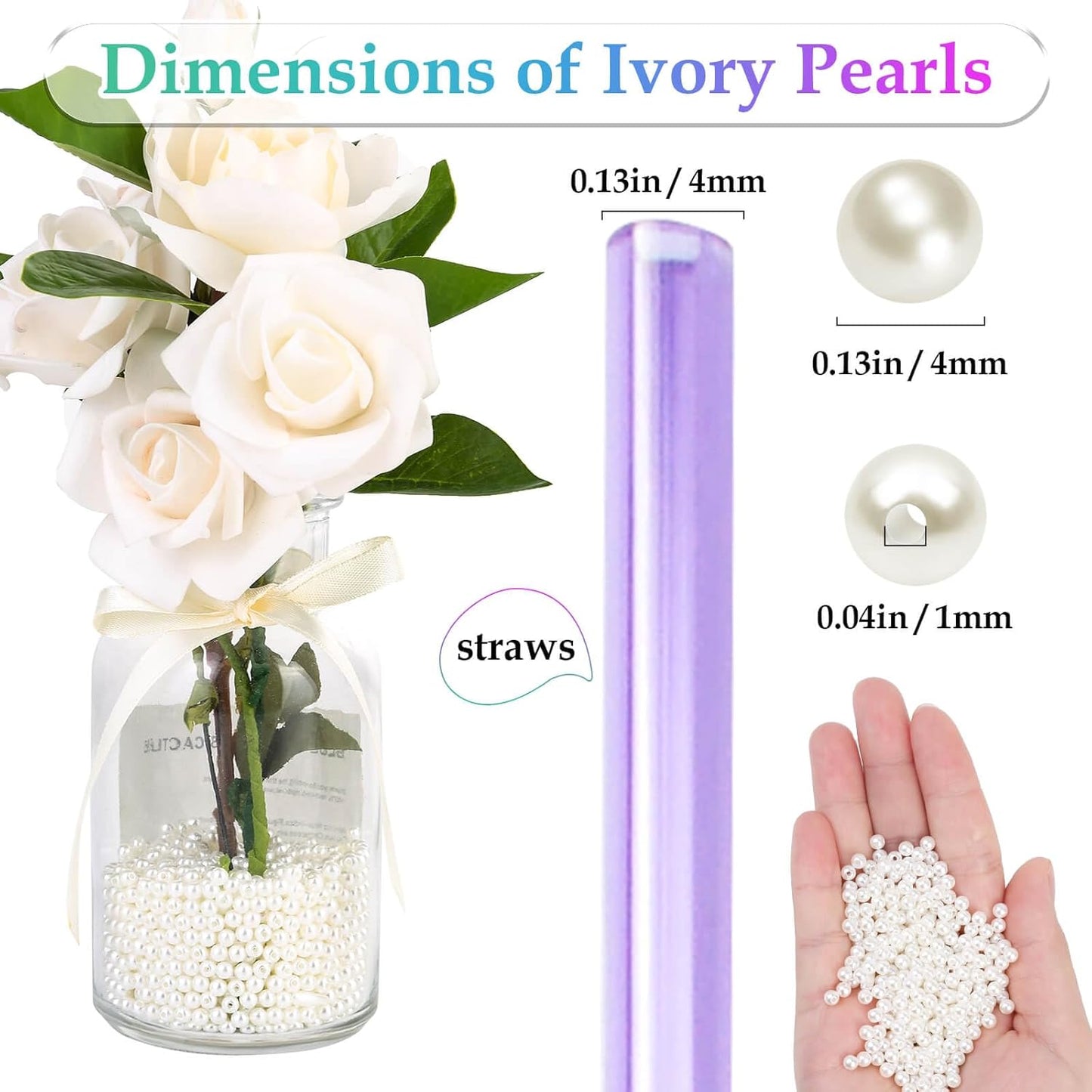 Pearl Beads for Craft, Anezus 2000pcs Ivory Faux Fake Pearls, 4 MM Small Sew on Pearl Beads with holes for Jewelry Making, Bracelets, Necklaces, Hairs, Crafts, Decoration and Vase Filler