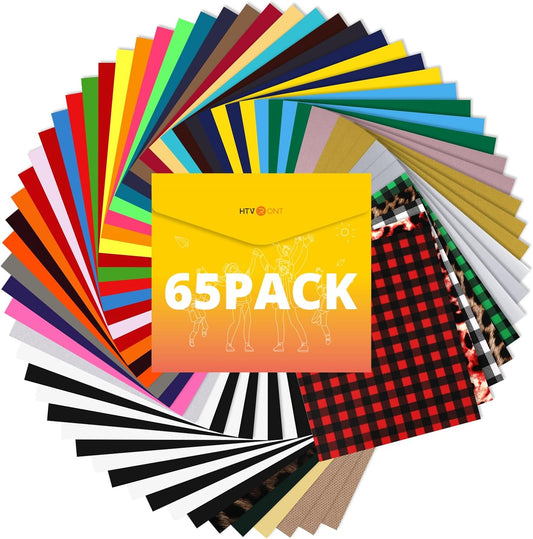 HTVRONT Heat Transfer Vinyl HTV Vinyl Bundle, 65 Pack Iron on Vinyl for T-Shirts 41 Assorted Colors HTV Vinyl Bundle with Weeding Hooks and PTFE Sheet