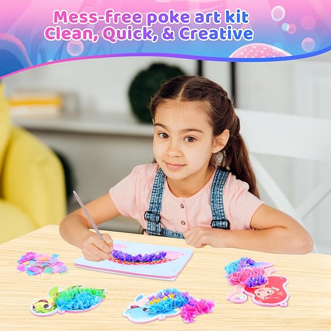 Ancitoy Ocean Mermaid Poke Art Wind Chime Craft Kit – DIY Arts and Crafts for Kids Ages 4-9, Mess-Free Fabric Art Activity, Creative Birthday Gift for Girls and Boys