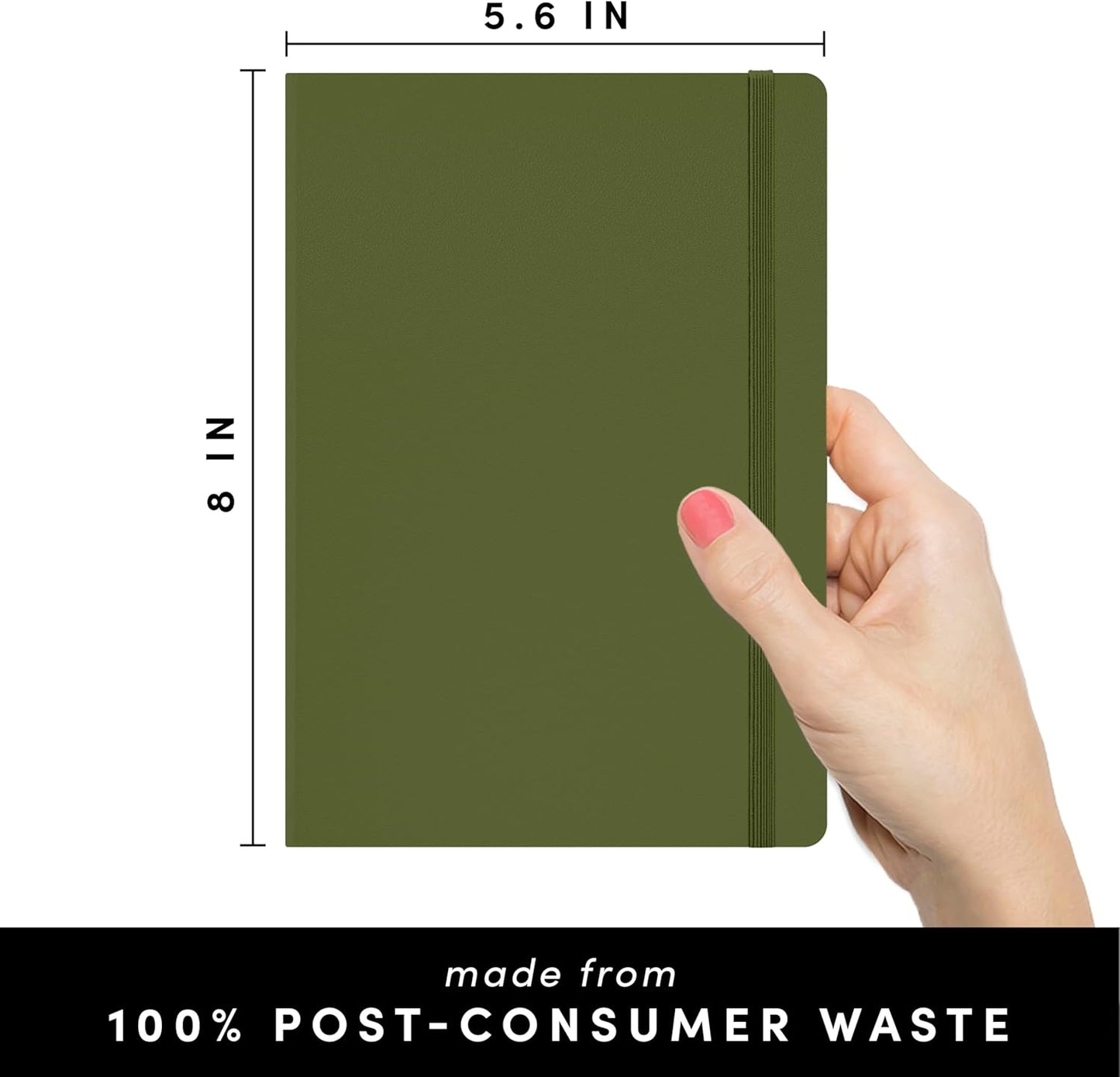 PAPERAGE Recycled Lined Journal Notebook, (Olive), 160 Pages, Medium 5.6 in x 8 in - 100 GSM Thick Paper – College Ruled, Hardcover Journaling Notebook for Work, School & Note Taking