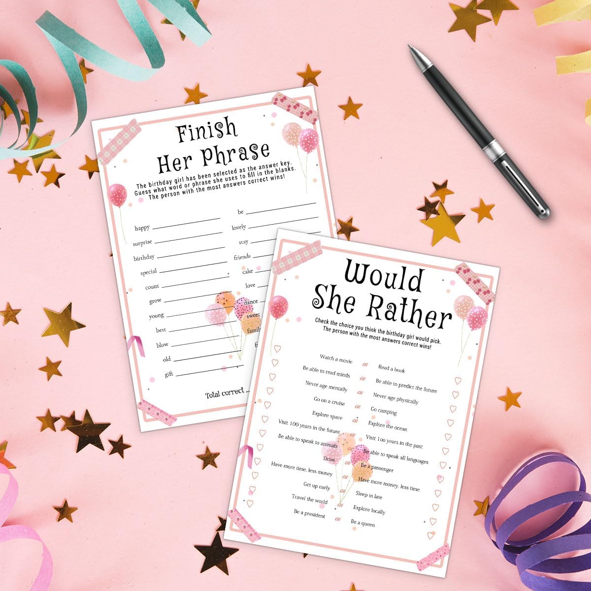 Birthday Party Games Set for Girls, Funny Girls Party Game, Girl Birthday‘s Supplies, Activity, Decorations, Includes Who Knows the Birthday Girl Best, Scattergories, 20 Double Sided Games Cards