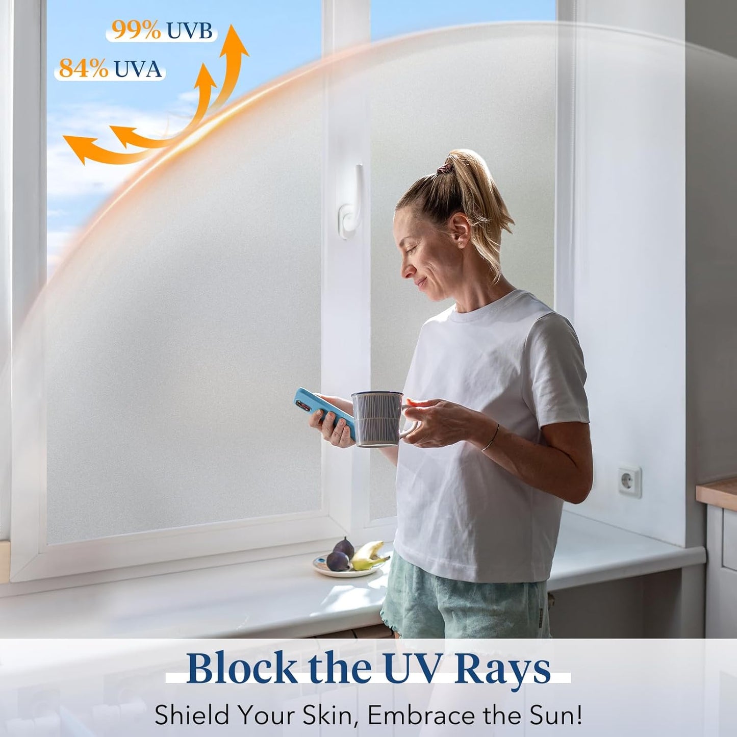 Haton Window Privacy Film Frosted Glass for Bathroom, Static Cling UV Sun Blocking Window Clings, Opaque Decorative Coverings Removable Sticker Heat Control Tint for Home Door, Pure 35.4" x 78.7"