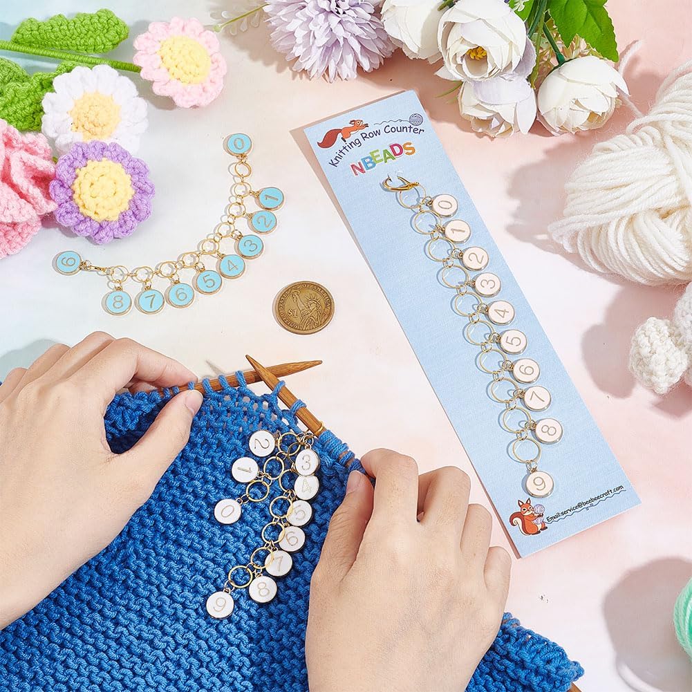 NBEADS 2 Pcs 0-9 Enamel Number Knitting Row Counter Chains, Alloy Stitch Markers Row Counting Accessories for Knitting Crochet Tracking Project Progress