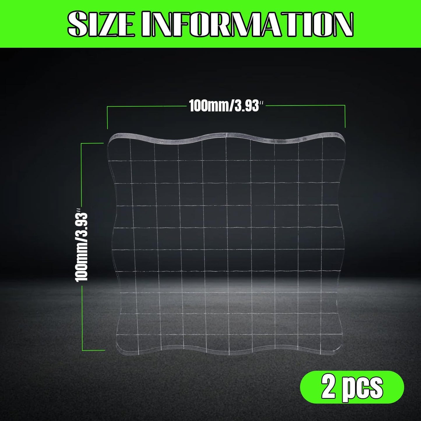 2-Piece Clear Stamp Blocks Set - 4 x 4 inch Wave-Like Acrylic Stamps with Grid Lines for Scrapbooking