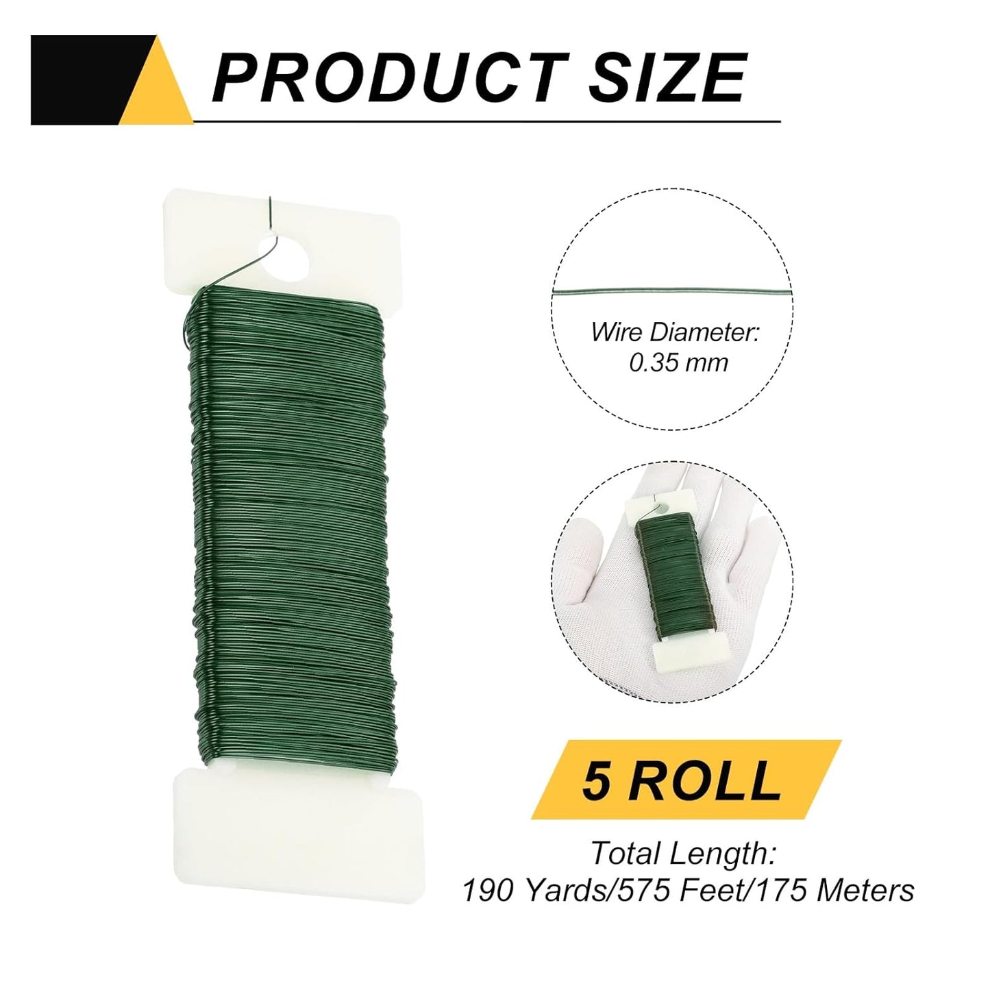 MECCANIXITY 190 Yards/575 Feet 27 Gauge Metal Floral Wire Green Flexible Paddle Thin Floral Wires for Craft, Christmas Wreath, Flower Arrangement, Wedding, Total 5 Roll