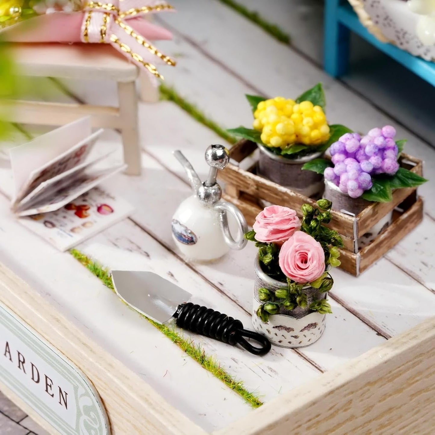 DIY Miniature House Kit, Mini House Building Kit with LED & Dust Cover, DIY Wooden Dollhouse Miniature Kit for Adults Teen, Wooden Crafts Lovely Dollhouse Kit, Corner of Garden