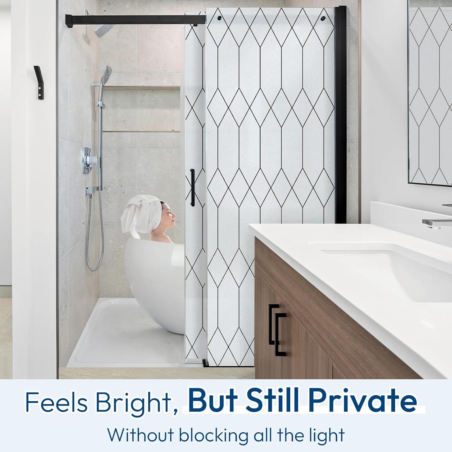 rabbitgoo Window Privacy Film for Glass Windows, Frosted Glass Cling with Decorative Moroccan Lattice, Removable Heat Control Sun Blocking Door Covering Sticker for Home Bathroom, 23.6 x 157.4 inches